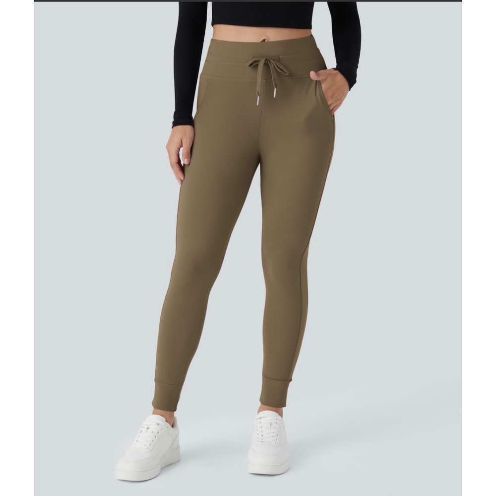 Halara Joggers Women XL Petite Chestnut Brown High Waisted Drawstring Pockets